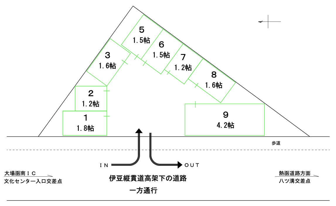 伊豆縦貫道高架下の道路からの配置図